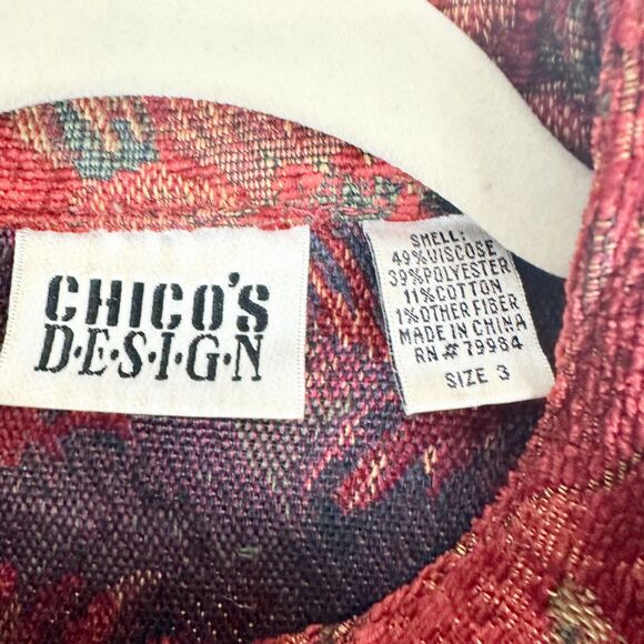 Chicos Vintage Floral Tapestry Jacket Size 3 XL Longline Asian Button Front - Picture 8 of 8